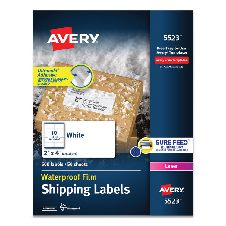 Waterproof Shipping Labels With Trueblock And Sure Feed, Laser Printers, 2 X 4, White, 10/sheet, 50 Sheets/pack 1