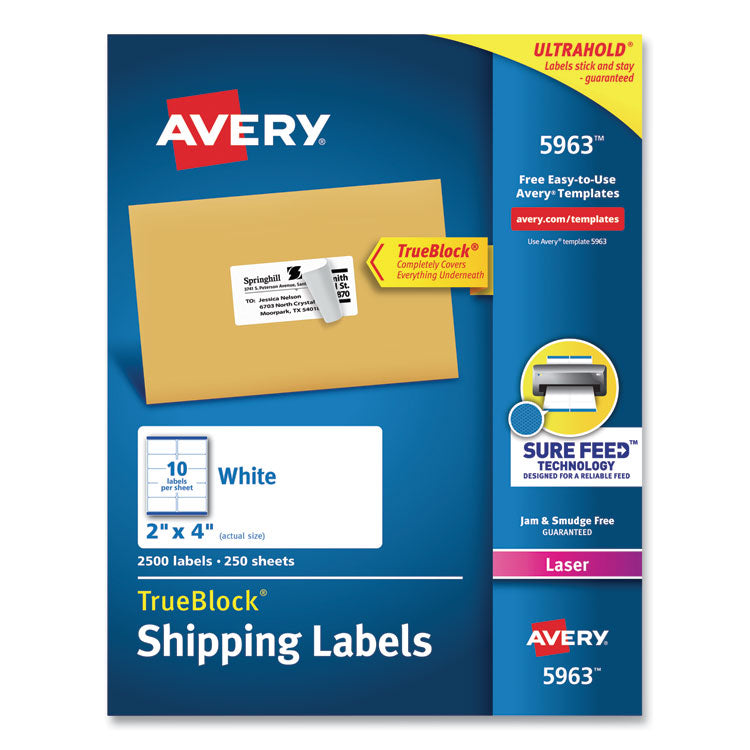 Shipping Labels W/ Trueblock Technology, Laser Printers, 2 X 4, White, 10/sheet, 250 Sheets/box 1