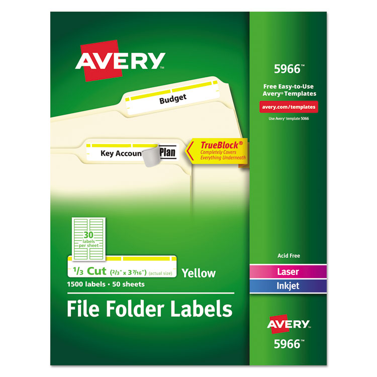 Permanent TrueBlock File Folder Labels with Sure Feed Technology, 0.66 x 3.44, Yellow/White, 30/Sheet, 50 Sheets/Box 1