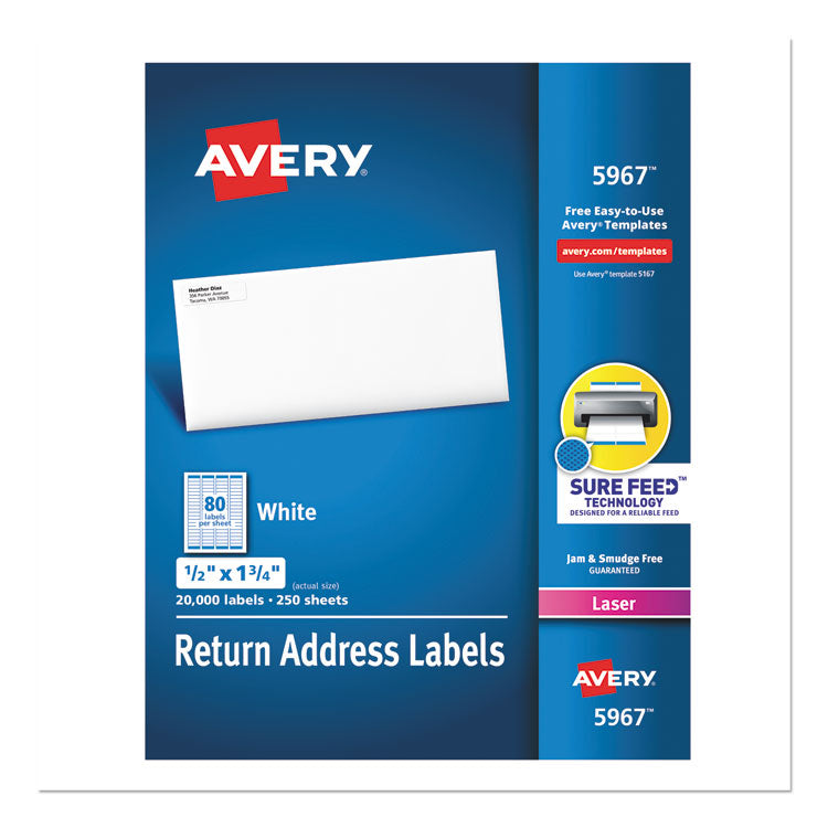 White Address Labels W/ Sure Feed Technology For Laser Printers, Laser Printers, 0.5 X 1.75, White, 80/sheet, 250 Sheets/box 1