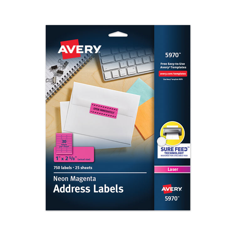 High-Visibility Permanent Laser ID Labels, 1 x 2.63, Neon Magenta, 750/Pack 1