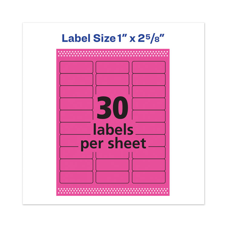 High-Visibility Permanent Laser ID Labels, 1 x 2.63, Neon Magenta, 750/Pack 6