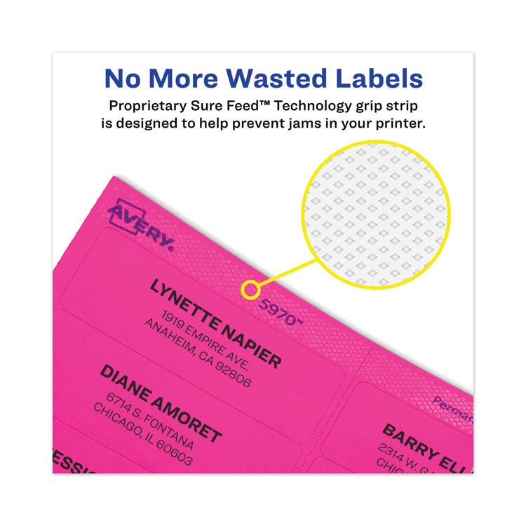 High-Visibility Permanent Laser ID Labels, 1 x 2.63, Neon Magenta, 750/Pack 3