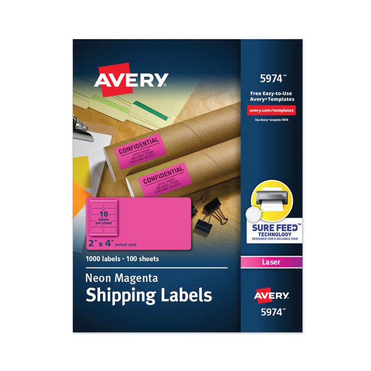 High-Visibility Permanent Laser Id Labels, 2 X 4, Neon Magenta, 1000/box 1