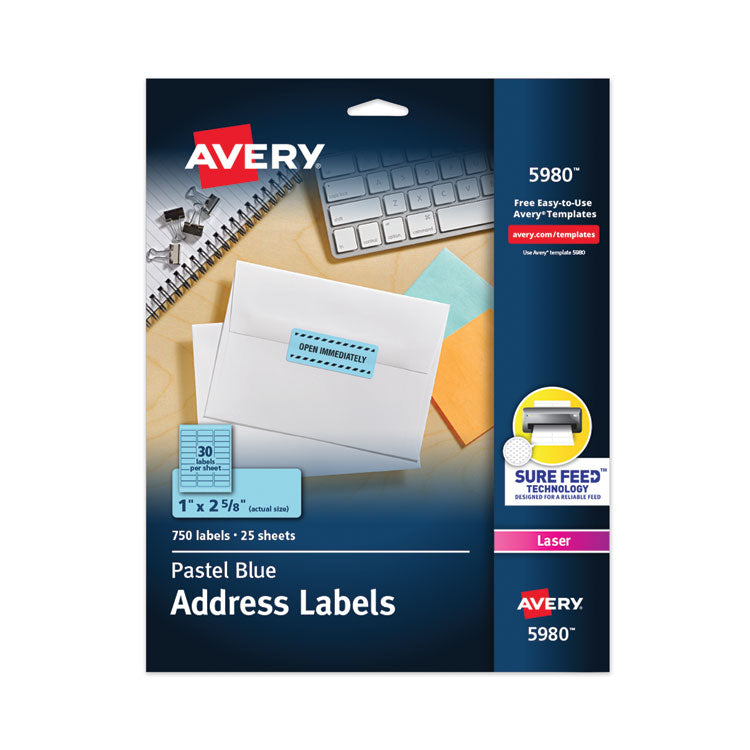 High-Visibility Permanent Laser ID Labels, 1 x 2.63, Pastel Blue, 750/Pack 1