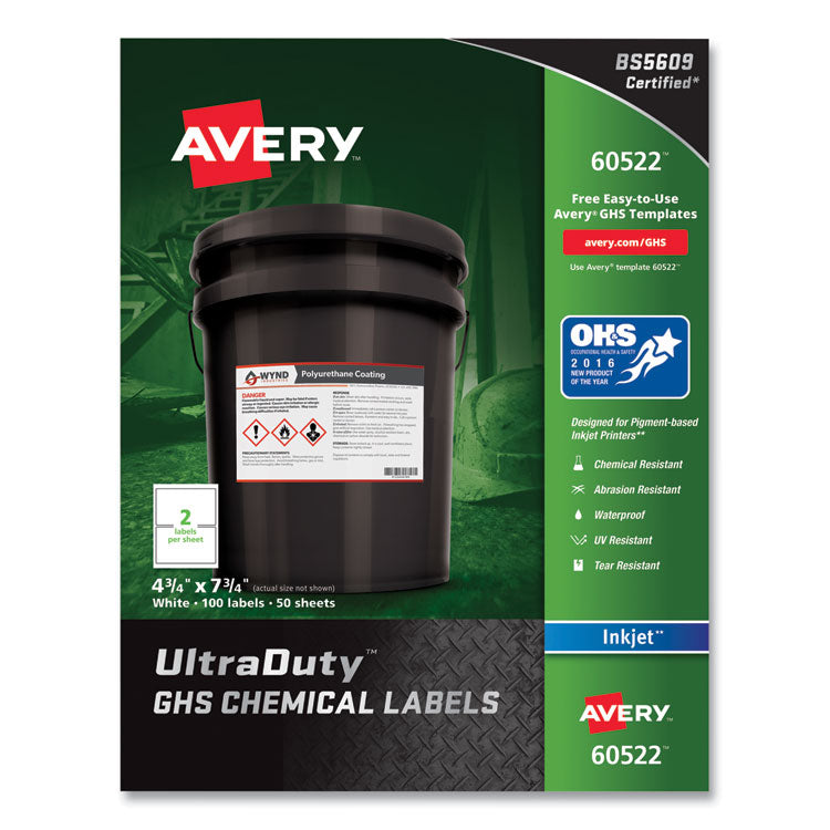 Ultraduty Ghs Chemical Waterproof And Uv Resistant Labels, 4.75 X 7.75, White, 2/sheet, 50 Sheets/pack 1