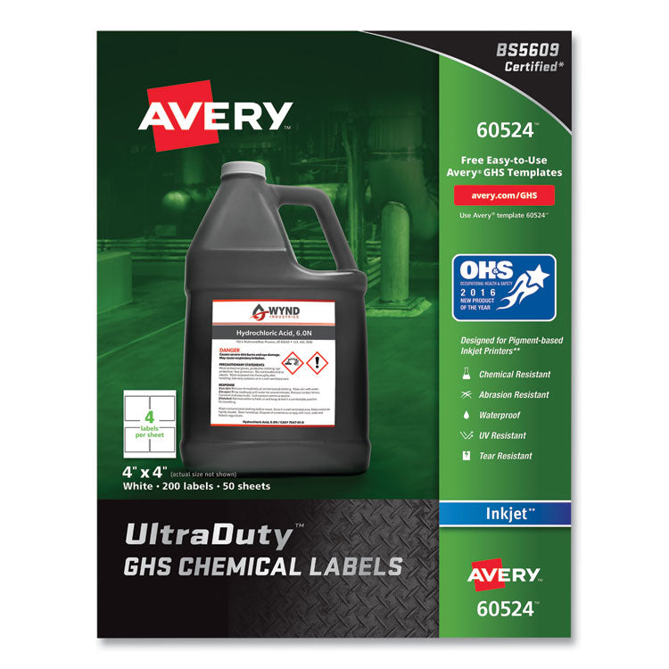 Ultraduty Ghs Chemical Waterproof And Uv Resistant Labels, 4 X 4, White, 4/sheet, 50 Sheets/pack 1