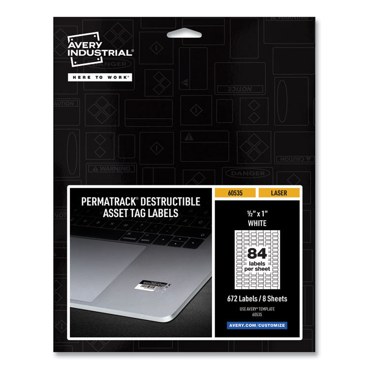 Permatrack Destructible Asset Tag Labels, Laser Printers, 0.5 X 1, White, 84/sheet, 8 Sheets/pack 1