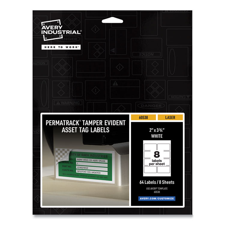 Permatrack Tamper-Evident Asset Tag Labels, Laser Printers, 2 X 3.75, White, 8/sheet, 8 Sheets/pack 1