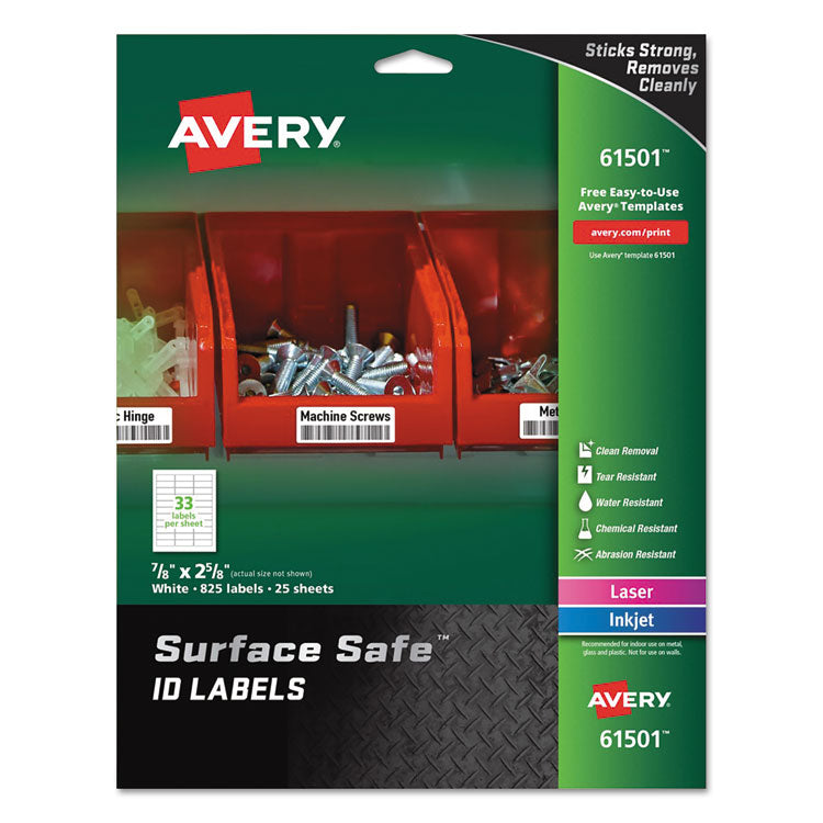 Surface Safe Id Labels, Inkjet/laser Printers, 0.88 X 2.63, White, 33/sheet, 25 Sheets/pack 1