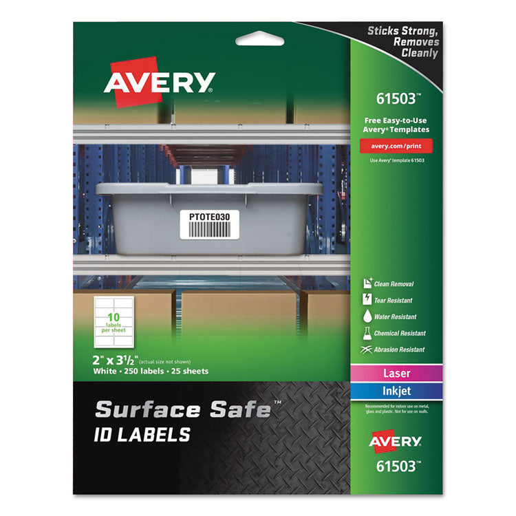 Surface Safe Id Labels, Inkjet/laser Printers, 2 X 3.5, White, 10/sheet, 25 Sheets/pack 1