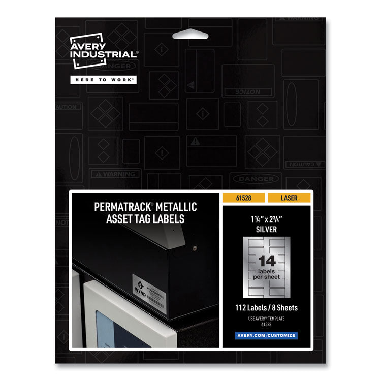 Permatrack Metallic Asset Tag Labels, Laser Printers, 1.25 X 2.75, Silver, 14/sheet, 8 Sheets/pack 1