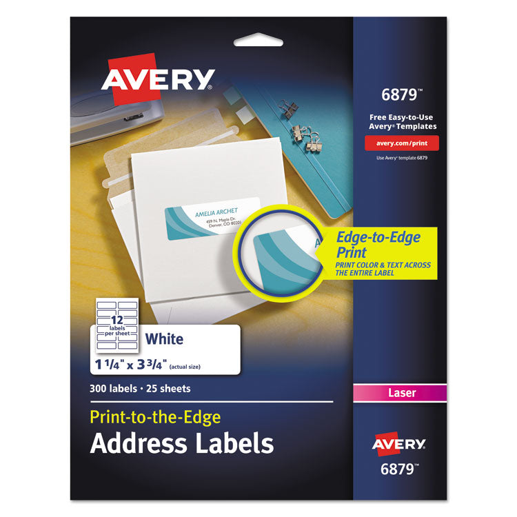 Vibrant Laser Color-Print Labels w/ Sure Feed, 1.25 x 3.75, White, 300/Pack 1