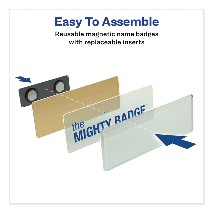 The Mighty Badge Name Badge Holder Kit, Horizontal, 3 X 1, Inkjet, Gold, 10 Holders/ 80 Inserts 2