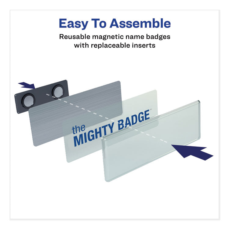 The Mighty Badge Name Badge Holder Kit, Horizontal, 3 X 1, Inkjet, Silver, 10 Holders/ 80 Inserts 2