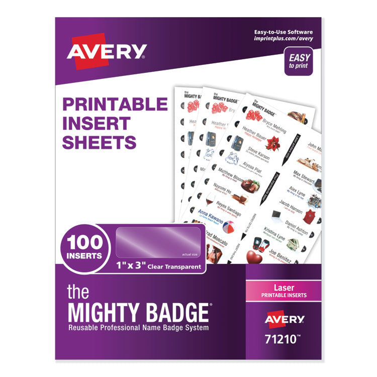 The Mighty Badge Name Badge Inserts, 1 X 3, Clear, Laser, 20/sheet, 5 Sheets/pack 1