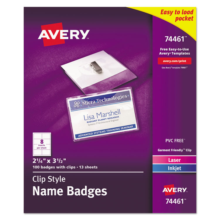 Clip-Style Badge Holder With Laser/inkjet Insert, Top Load, 3.5 X 2.25, White, 100/box 1