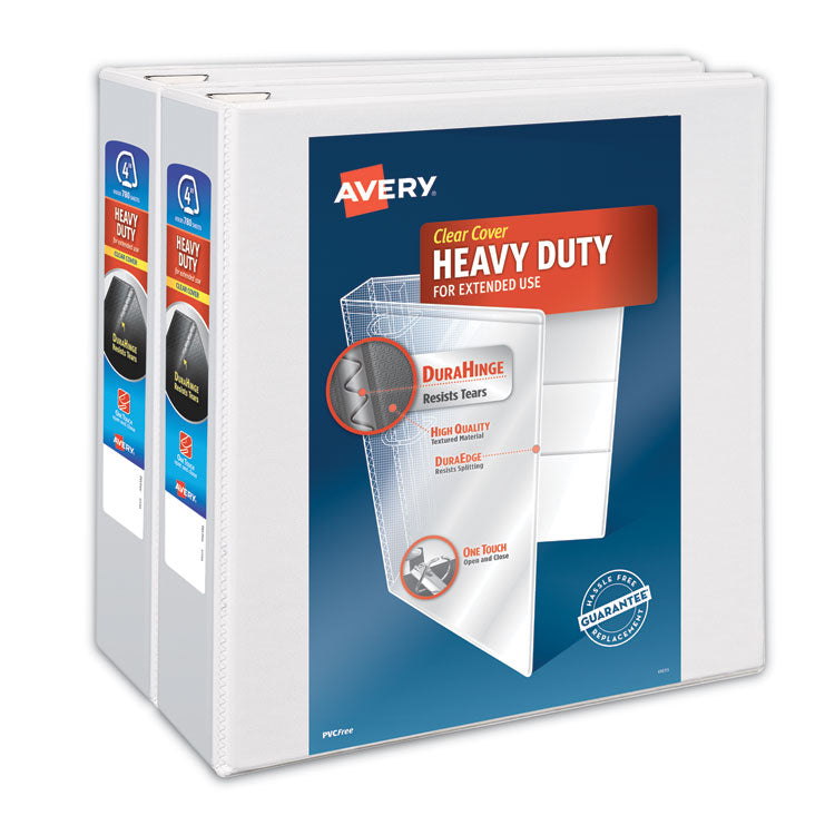 Heavy-Duty Non Stick View Binder With Durahinge And Slant Rings, 3 Rings, 4" Capacity, 11 X 8.5, White, 2/pack 1