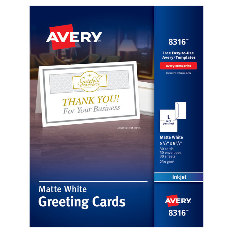 Half-Fold Greeting Cards with Matching Envelopes, Inkjet, 85 lb, 5.5 x 8.5, Matte White, 1 Card/Sheet, 30 Sheets/Box 1