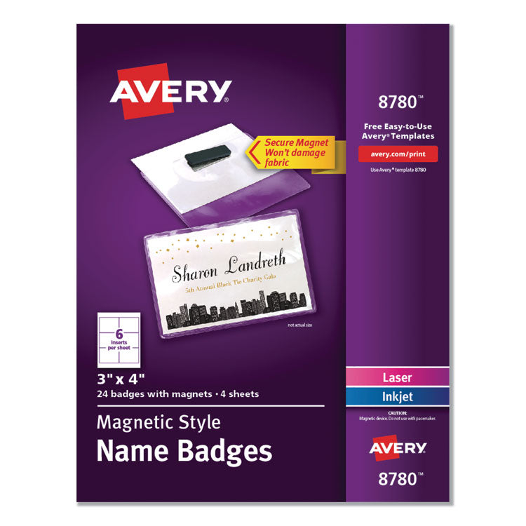 Magnetic Style Name Badge Kit, Horizontal, 4 X 3, White, 24/pack 1