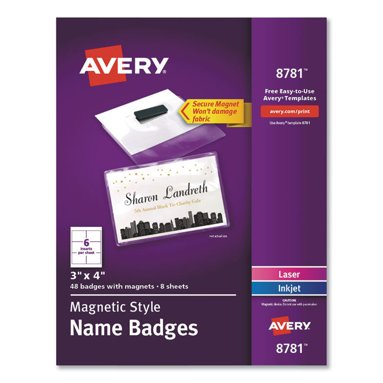 Magnetic Style Name Badge Kit, Horizontal, 4" X 3", White, 48/pack 1