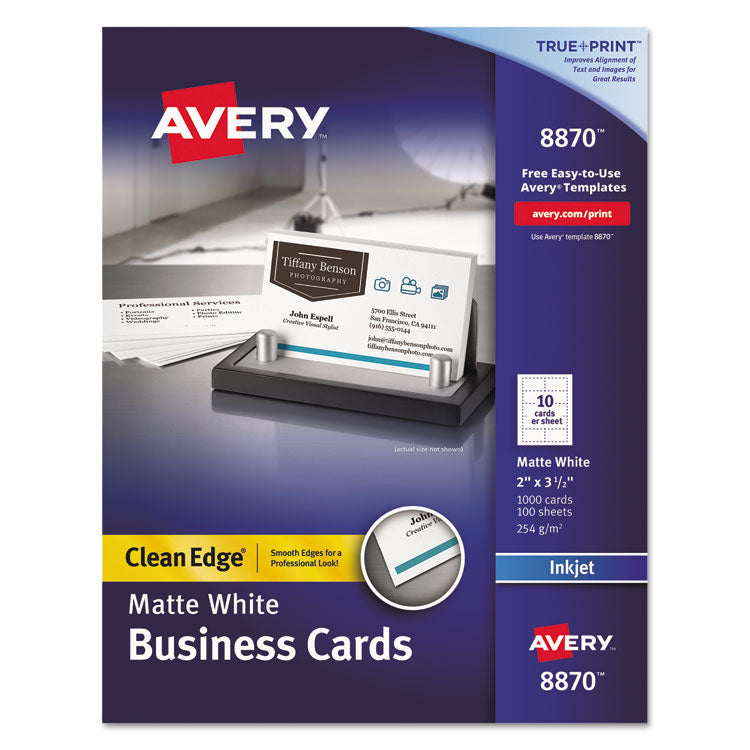 True Print Clean Edge Business Cards, Inkjet, 2 X 3.5, White, 1,000 Cards, 10 Cards/sheet, 100 Sheets/box 1