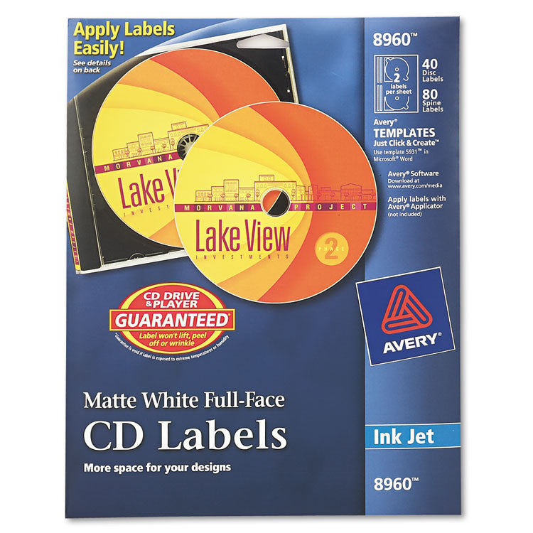 Inkjet Full-Face Cd Labels, Matte White, 40/pack 1