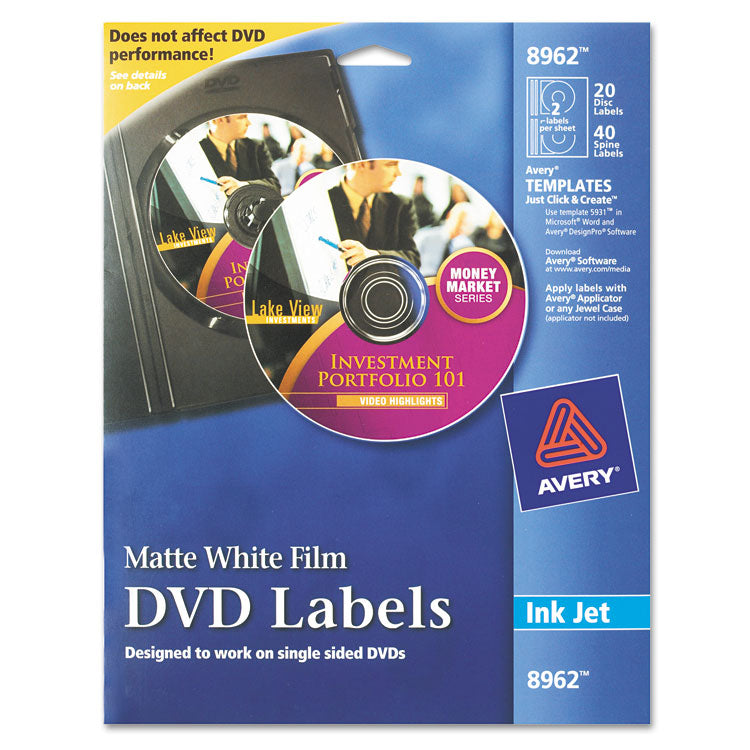 Inkjet Dvd Labels, Matte White, 20/pack 1