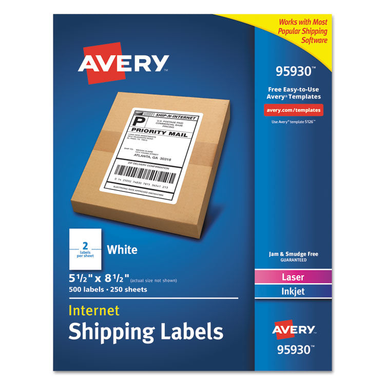 White Shipping Labels-Bulk Packs, Inkjet/laser Printers, 5.5 X 8.5, White, 2/sheet, 250 Sheets/box 1