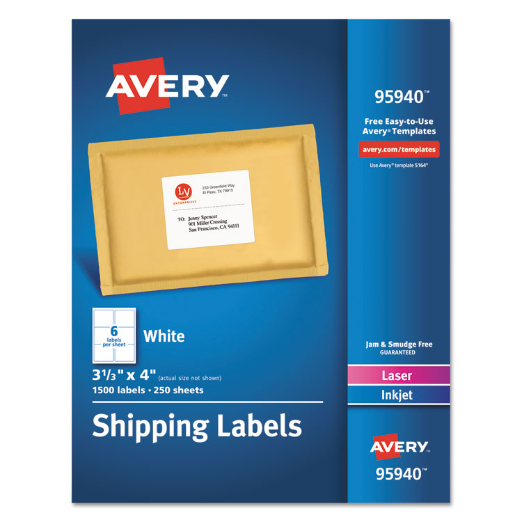 White Shipping Labels-Bulk Packs, Inkjet/laser Printers, 3.33 X 4, White, 6/sheet, 250 Sheets/box 1