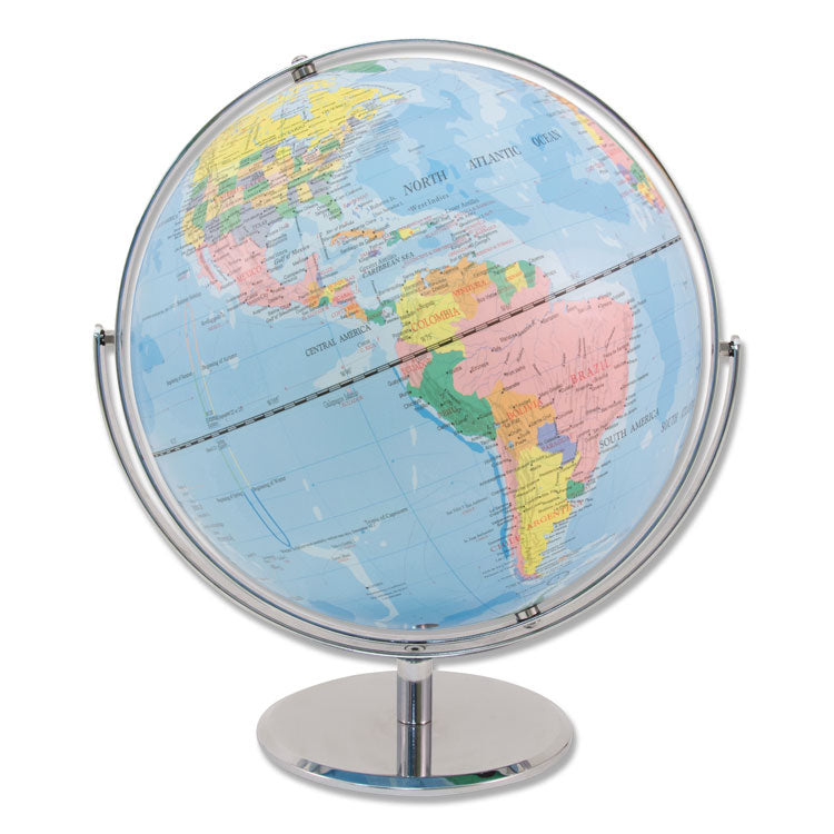 12-Inch Globe with Blue Oceans, Silver-Toned Metal Desktop Base, Full-Meridian 2