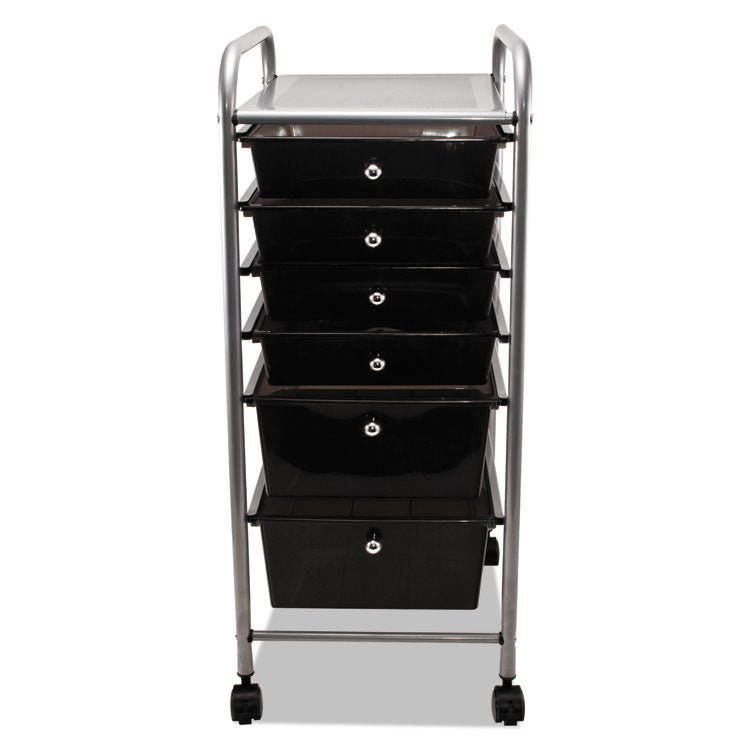 Portable Drawer Organizer, Metal, 1 Shelf, 6 Drawers, 13" x 15.38" x 32.13", Matte Gray/Smoke 2