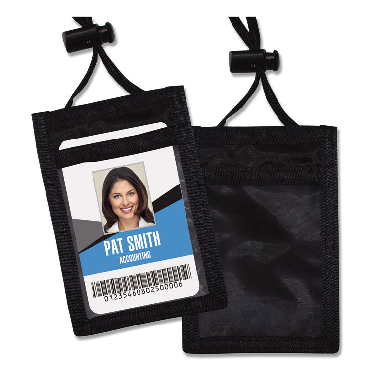 ID Badge Holders with Convention Neck Pouch, Vertical, Black/Clear 3.25" x 5" Holder, 2.38" x 3.5" Insert, 48" Cord, 12/Pack 1