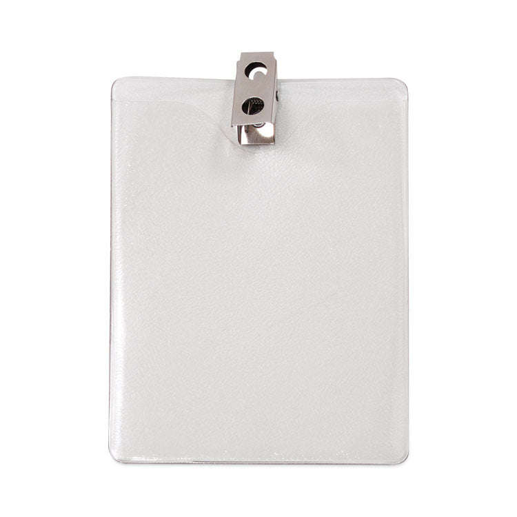 ID Badge Holders with Clip, Vertical, Clear 3.38" x 4.25" Holder, 3.13" x 3.75" Insert, 50/Pack 1