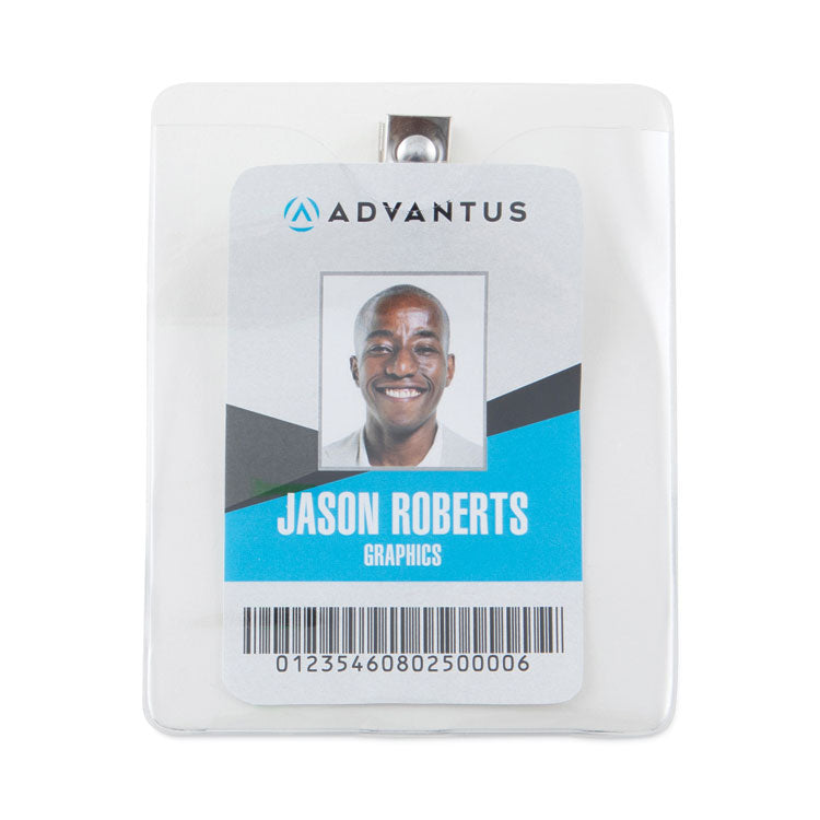 ID Badge Holders with Clip, Vertical, Clear 3.38" x 4.25" Holder, 3.13" x 3.75" Insert, 50/Pack 2