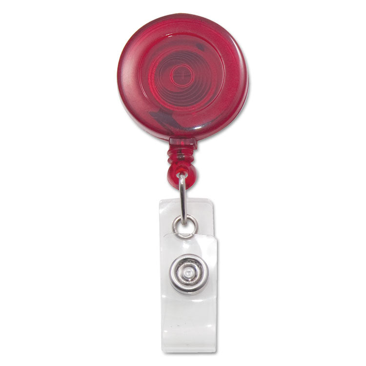 Translucent Retractable ID Card Reel, 30" Extension, Red, 12/Pack 2