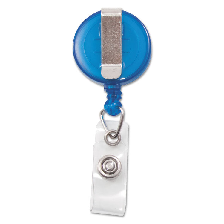 Translucent Retractable ID Card Reel, 30" Extension, Blue, 12/Pack 2