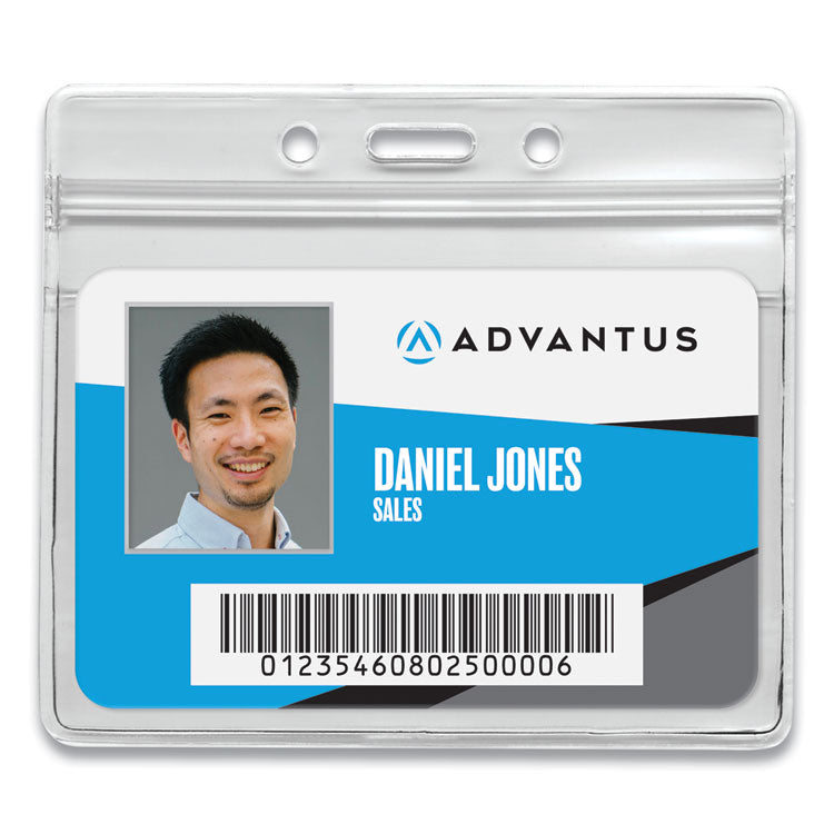 Resealable ID Badge Holders, Horizontal Orientation, Transparent Frost 4.13" x 3.75" Holder, 4" x 2.81" Insert, 50/Pack 1