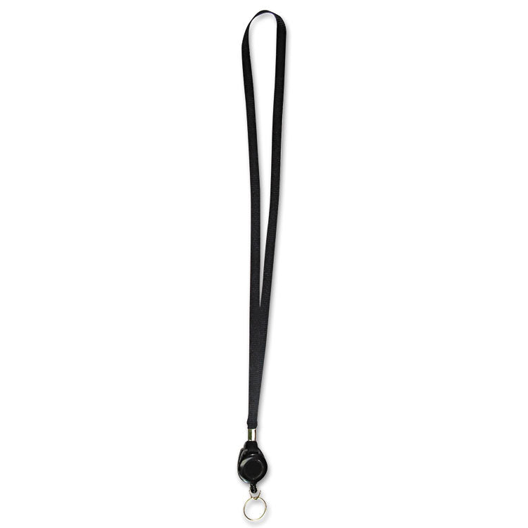 Lanyards with Retractable ID Reels, Metal Split Ring Fastener, 34" Long, Black, 12/Pack 2