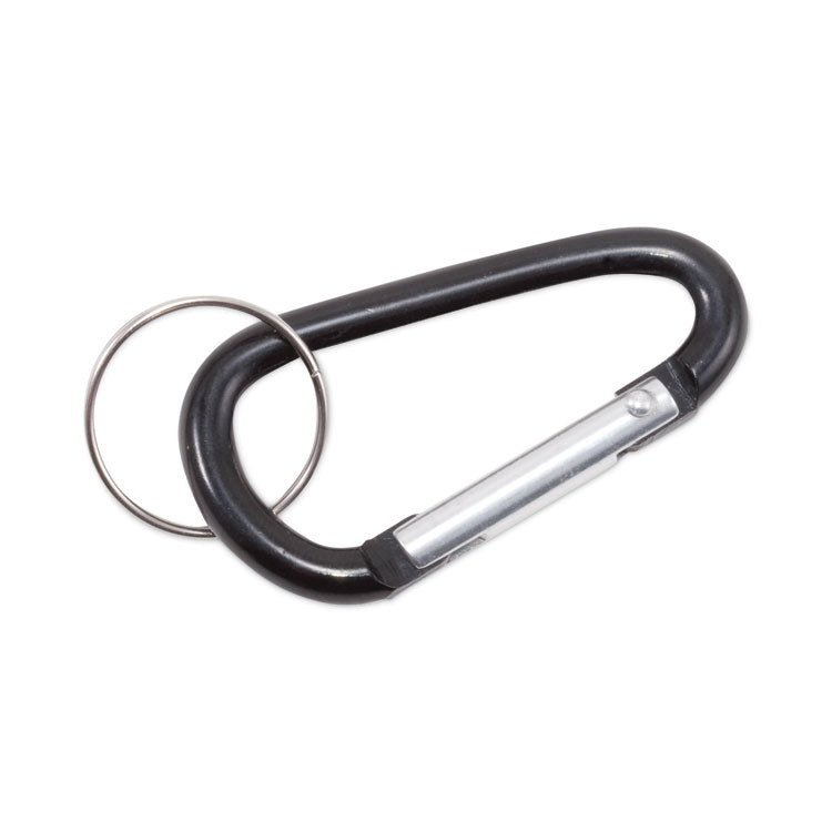 Carabiner Key Chains, (10) 1" x 2" Black Carabiners, (10) 1" dia Silver Key Rings, Aluminum 1