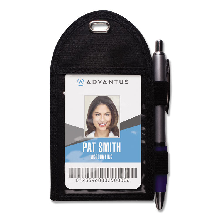 Badge Holder with Pen Loop, Vertical, Black 3.25" x 6" Holder, 2.75" x 3.5" Insert, 12/Box 1