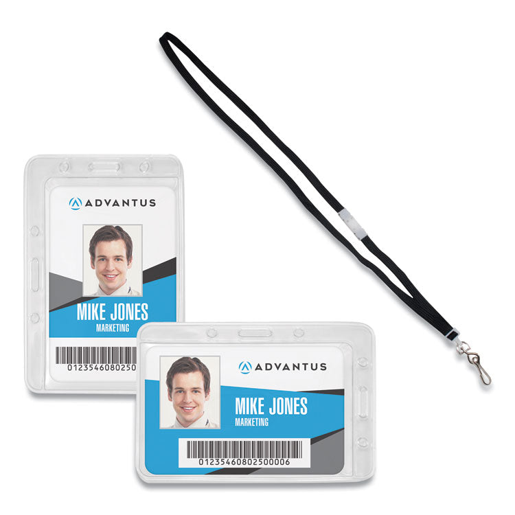 Antimicrobial ID Security Badge Lanyard Combo, Horizontal, Clear 4.13" x 2.88" Holder, 3.5" x 2.25" Insert, 36" Cord, 20/Pack 1