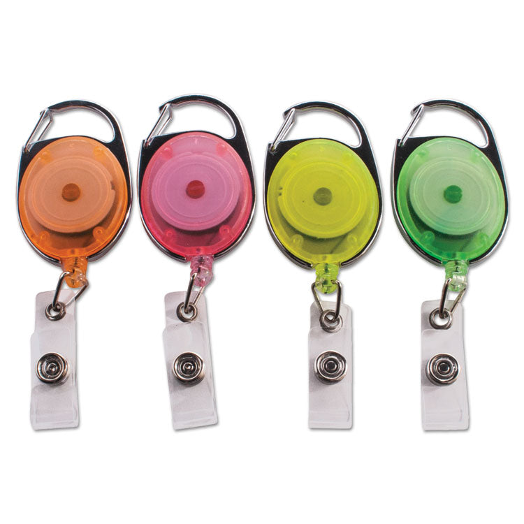 Carabiner-Style Retractable ID Card Reel, 30" Extension, Assorted Neon Colors, 20/Pack 1