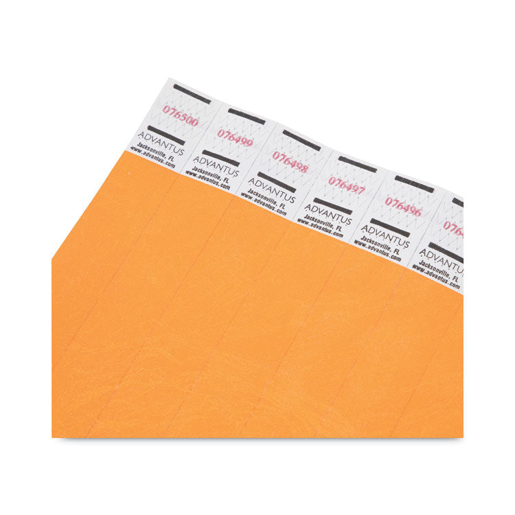 Crowd Management Wristbands, Sequentially Numbered, 9.75" x 0.75", Neon Orange, 500/Pack 3