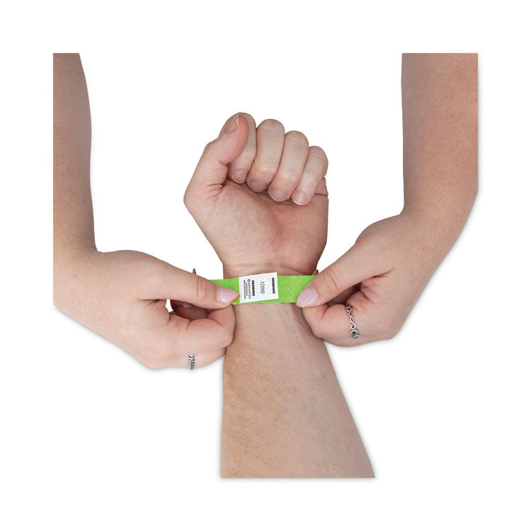 Crowd Management Wristbands, Sequentially Numbered, 9.75" x 0.75", Neon Green, 500/Pack 6