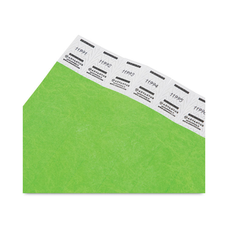 Crowd Management Wristbands, Sequentially Numbered, 9.75" x 0.75", Neon Green, 500/Pack 4