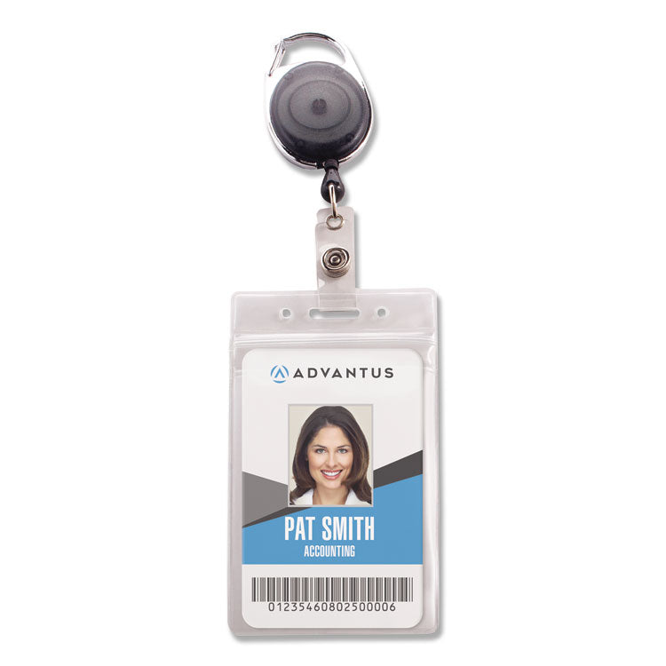 Resealable Badge Holder Combo Pack with Badge Reel, 30" Cord, Vertical, Frost 2.68" x 5" Holder, 2.38" x 3.75" Insert, 10/PK 1