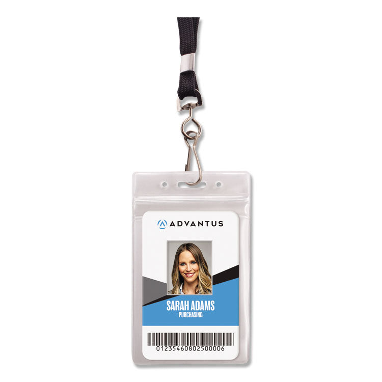 Resealable Badge Holders Combo Pack, 36" Lanyard, Vertical, Transparent Frost 3.68" x 5" Holder, 2.38" x 3.75" Insert, 20/PK 1