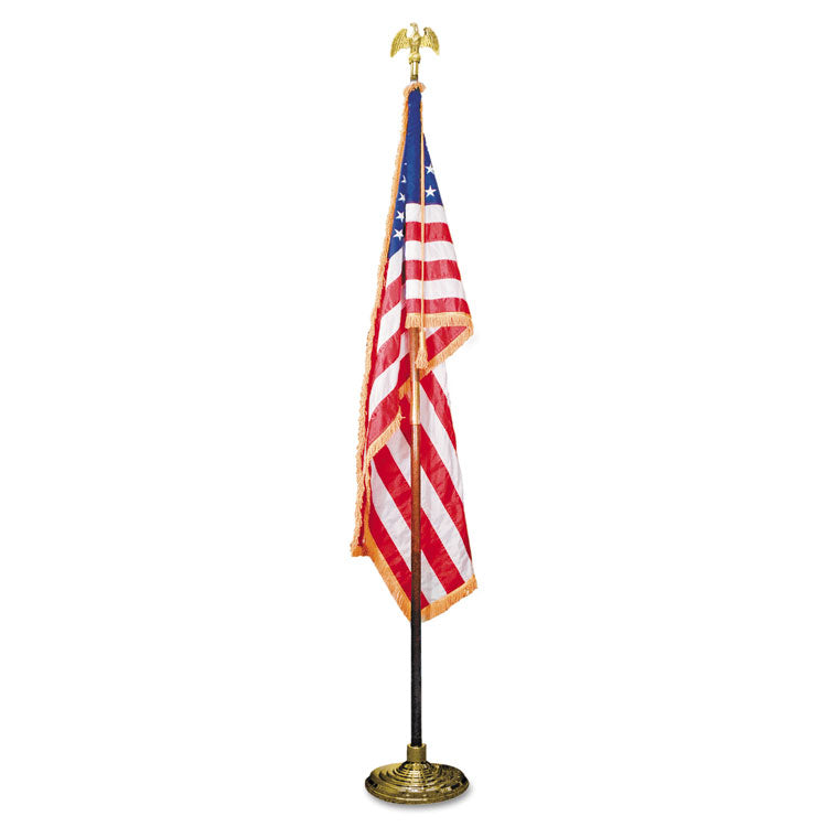 Deluxe U.S. Flag and Staff Set, 60" x 36" Flag, 8 ft Oak Staff, 2" Gold Fringe, 7" Goldtone Eagle, Heavyweight Nylon 1