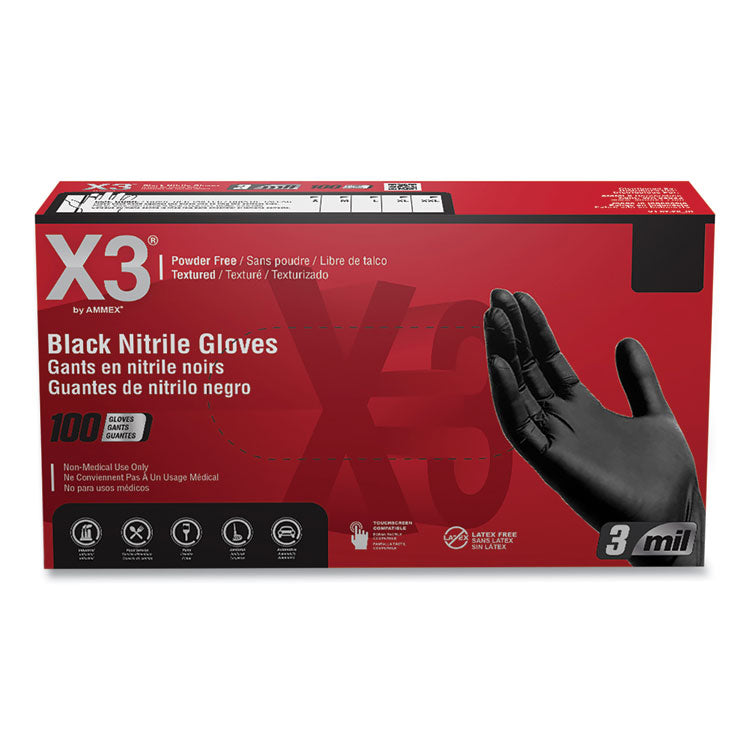 Industrial Nitrile Gloves, Powder-Free, 3 mil, Medium, Black, 100/Box, 10 Boxes/Carton 2